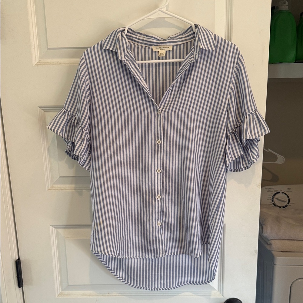 Beachlunchlounge Blue and White Striped Blouse